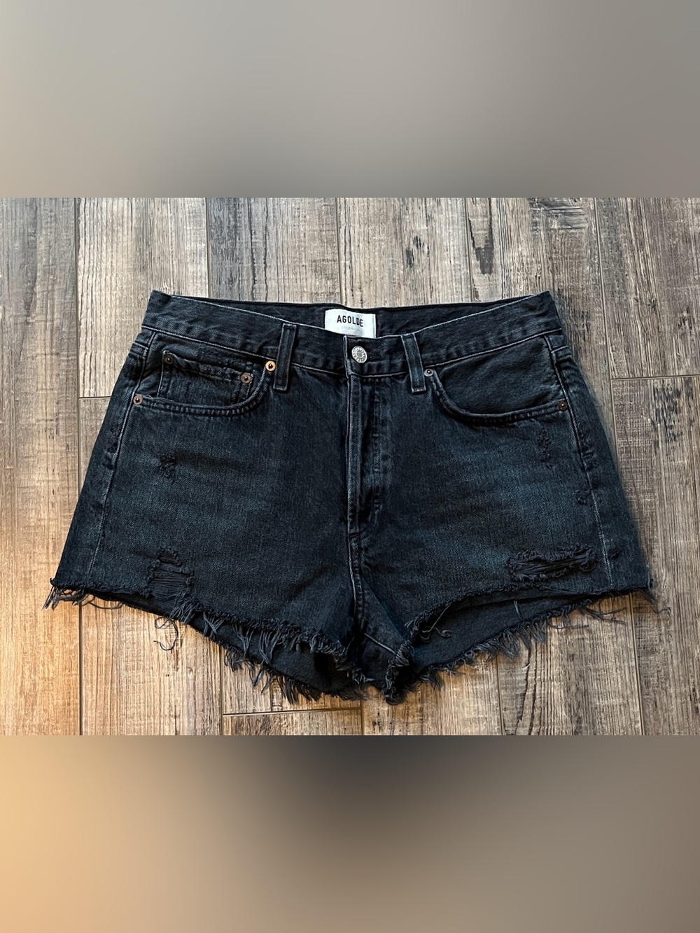 Agolde Parker Distressed Black Jean Shorts Size 28